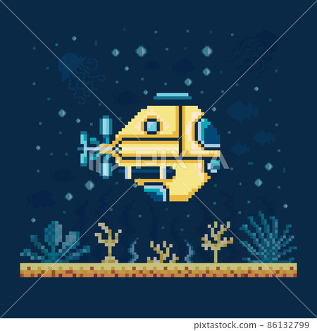 Pixel Art Bathyscaphe on Seabed Landscape Pixel Art Bathyscaphe on Seabed Landscape 86132799