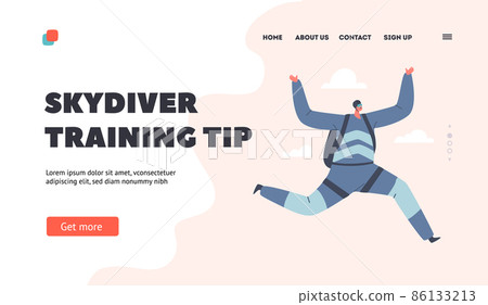 Skydiver Training Tips Landing Page Template. Skydiving, Parachuting Sport, Extreme Recreation. Character Making Jump 86133213
