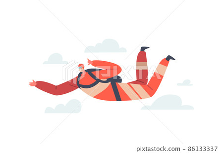 Parachuting, Base Jumping Sport Activity, Extreme Recreation. Skydiver Character Making Jump with Parachute Fly in Sky Parachuting, Base Jumping Sport Activity, Extreme Recreation. Skydiver Character Making Jump with Parachute Fly in Sky 86133337