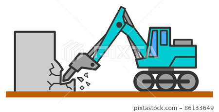 Illustration of attaching a breaker to a heavy machine and scraping concrete 86133649