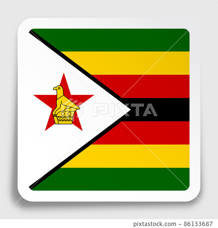 Zimbabwe flag icon on paper square sticker with shadow. Button for mobile application or web. Vector 86133687