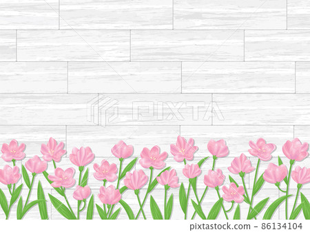Pink flower and wood grain background material vector illustration 86134104