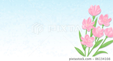 Illustration background of blue sky and pink flowers Vector material Banner size 86134108