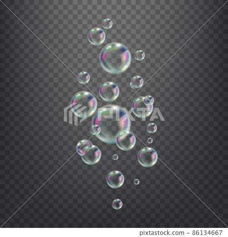 3d soap balls. Realistic transparent bubbles detergent, air blowing colored rainbow soapy bubble, water drop foam shampoo, clean glossy round sphere 3d soap balls. Realistic transparent bubbles detergent, air blowing colored rainbow soapy bubble, water drop foam shampoo, clean glossy round sphere 86134667