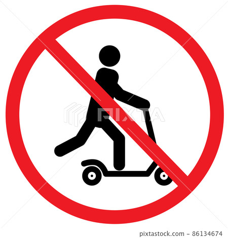 push scooter stop and forbidden sign on white background. kick scooter sign. No scooters symbol. flat style. 86134674