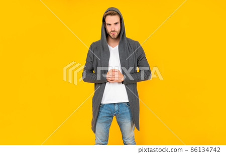 confident and handsome unshaven guy. male casual fashion. mens beauty. 86134742