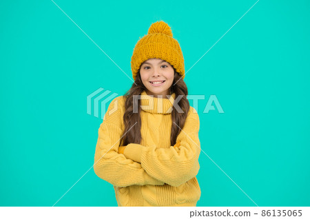 Climate control. Cold weather. Cute girl enjoy winter Climate control. Cold weather. Cute girl enjoy winter 86135065