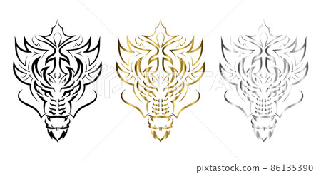 three color black gold and silver line art of dragon head. Good use for symbol, mascot, icon, avatar, tattoo,T-Shirt design, logo or any design. three color black gold and silver line art of dragon head. Good use for symbol, mascot, icon, avatar, tattoo,T-Shirt design, logo or any design. 86135390