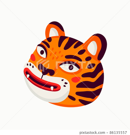 Tiger vector head, cartoon tiger funny face on white background. 86135557