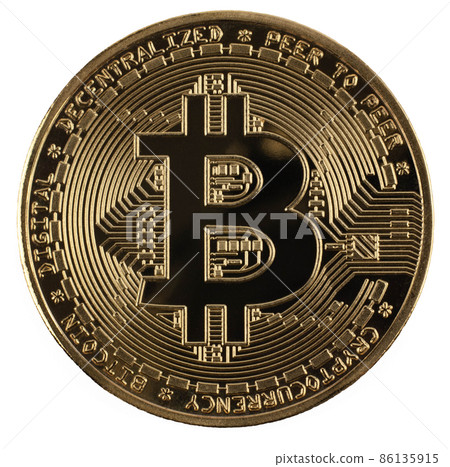 Bitcoin coin symbol face side on white background. Close-up. Business, money, cryptocurrency concept. Bitcoin coin symbol face side on white background. Close-up. Business, money, cryptocurrency concept. 86135915
