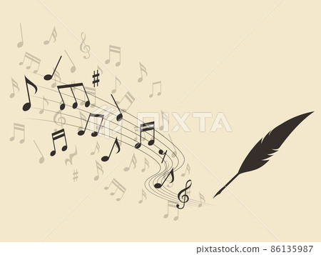 用鋼筆作曲時的浮動音符和五線譜 86135987