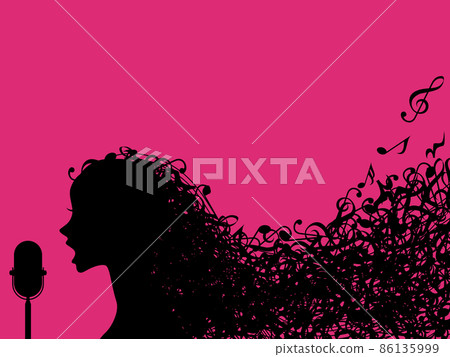 美麗的女性輪廓剪影唱歌和長音符頭髮 美麗的女性輪廓剪影唱歌和長音符頭髮 86135999