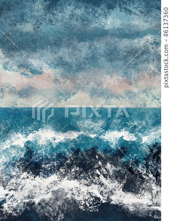 Boho Sea Beach with Waves Print. Abstract Background. Bohemian printable wall art, boho poster, pastel abstract art, landscape drawing, sea painting. Hand Drawn Effect Boho Sea Beach with Waves Print. Abstract Background. Bohemian printable wall art, boho poster, pastel abstract art, landscape drawing, sea painting. Hand Drawn Effect 86137360