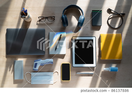 Office workplace mockup with office equipment Office workplace mockup with office equipment 86137886