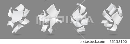 Falling paper. Realistic flying sheets chaotic compositions. Curled notepaper. Blank pages swirls. Curve 3D objects. Isolated twisted documents and letters. Vector scattered notes set Falling paper. Realistic flying sheets chaotic compositions. Curled notepaper. Blank pages swirls. Curve 3D objects. Isolated twisted documents and letters. Vector scattered notes set 86138100