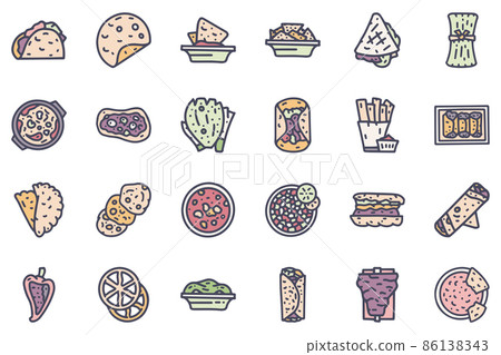 Mexican food color vector doodle simple icon set 86138343