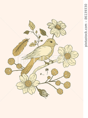 Vintage bird and flowers printable poster Vintage bird and flowers printable poster 86139330