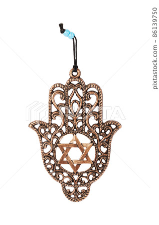 Metal hamsa for blessing isolated on white background Metal hamsa for blessing isolated on white background 86139750
