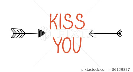 Black arrows and red lettering for valentine day. Kiss you Black arrows and red lettering for valentine day. Kiss you 86139827