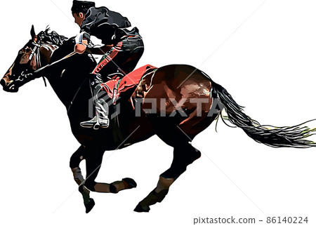 Racehorse with jockey at races. Isolated on a white background Racehorse with jockey at races. Isolated on a white background 86140224
