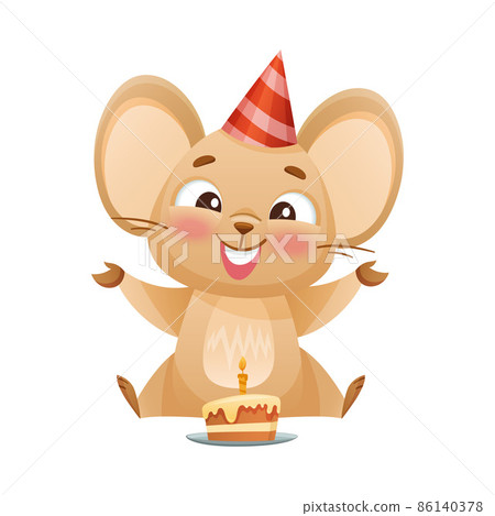 Cute little mouse celebratng birthday with cake. Adorable funny baby animal character cartoon vector illustration Cute little mouse celebratng birthday with cake. Adorable funny baby animal character cartoon vector illustration 86140378