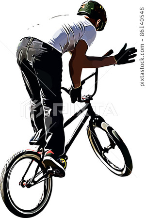 Color vector image of a cyclist on BMX performing extreme stunts 86140548