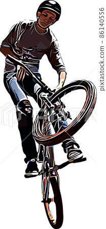 Color vector image of a cyclist on BMX performing extreme stunts 86140556