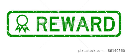 Grunge green reward word with badge icon square rubber seal stamp on white background 86140560