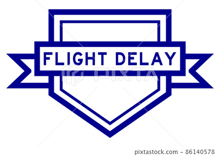 Vintage pentagon label banner with word flight delay in blue color on white background 86140578