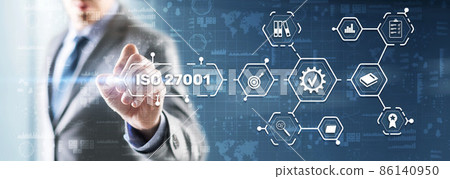 ISO 27001. International information security standard. Concept of ISO standards quality control warranty 86140950