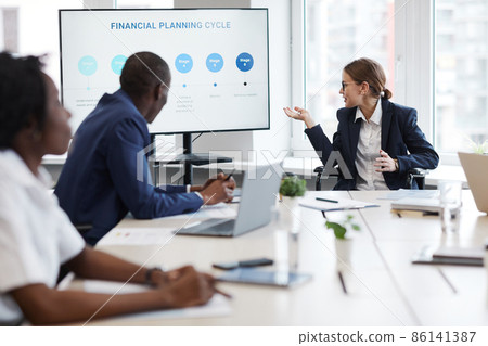 Female Leader using Wheelchair in Meeting Female Leader using Wheelchair in Meeting 86141387