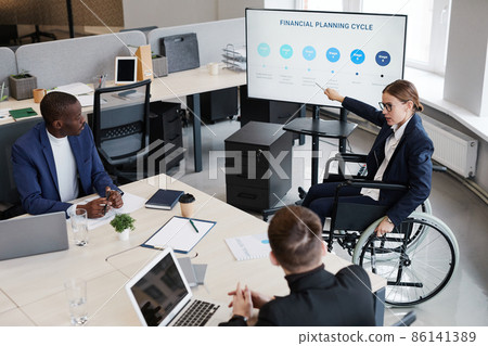 Female Business Leader using Wheelchair in Meeting Female Business Leader using Wheelchair in Meeting 86141389