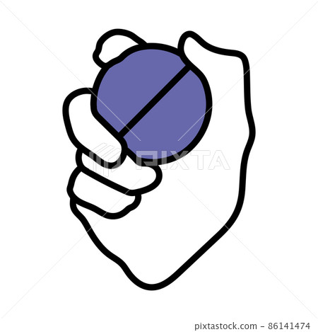 Hand Holding Cricket Ball Icon 86141474