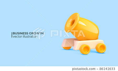 3D glossy realistic cartoon Canon in yellow color on light blue background. 3D glossy realistic cartoon Canon in yellow color on light blue background. 86141633