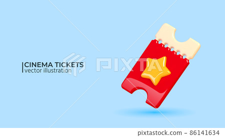 Cinema vector ticket on blue background. Realistic 3d design. 86141634