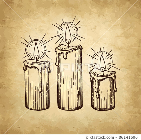 Burning candles ink sketch. Burning candles ink sketch. 86141696