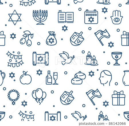 Israel Hanukkah Sign Thin Line Seamless Pattern Background. Vector 86142066