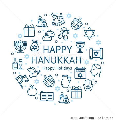 Israel Hanukkah Sign Round Design Template Thin Line Icon Banner. Vector Israel Hanukkah Sign Round Design Template Thin Line Icon Banner. Vector 86142078