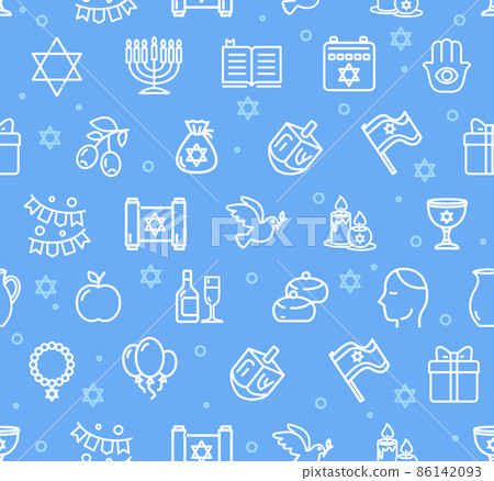 Israel Hanukkah Sign Thin Line Seamless Pattern Background. Vector Israel Hanukkah Sign Thin Line Seamless Pattern Background. Vector 86142093
