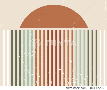 Abstract contemporary background, geometric shapes, lines. Aesthetic boho wall decoration. Mid century modern minimalist art print, wallpaper, templates. Vector sunset or sunrise concept 86142232