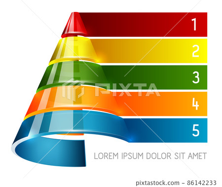 Glossy semitransparent sales pyramid for marketing infographic. Sales funnel glass vector element. Isolated on white background. Five steps infographic design 86142233