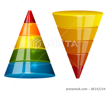 Glossy semitransparent sales funnel and pyramid for marketing infographic. Funnel glass vector element isolated on white background. Five steps sales infographic design Glossy semitransparent sales funnel and pyramid for marketing infographic. Funnel glass vector element isolated on white background. Five steps sales infographic design 86142234