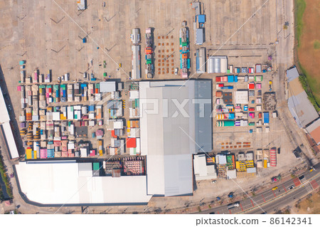 Aerial top view of Night Market people walking street, Colorful tents in the train of Ratchada at Bangkok city, Thailand. Retail shops 86142341