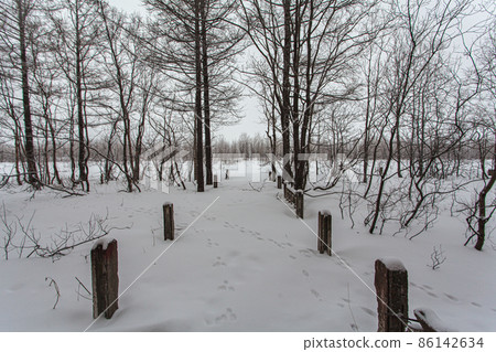 Old railway station at winter with painted walls 86142634