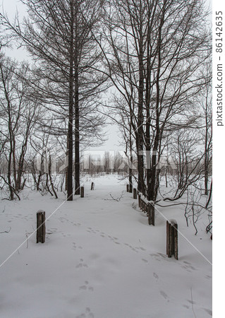 Old railway station at winter with painted walls 86142635