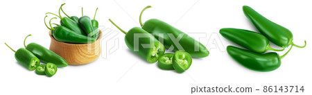 jalapeno peppers isolated on white background. Green chili pepper with clipping path and full depth of field. Set or collection 86143714