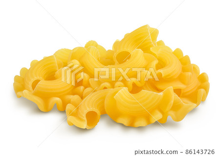 Pasta cornetti creste macaroni isolated on white background with clipping path and full depth of field 86143726