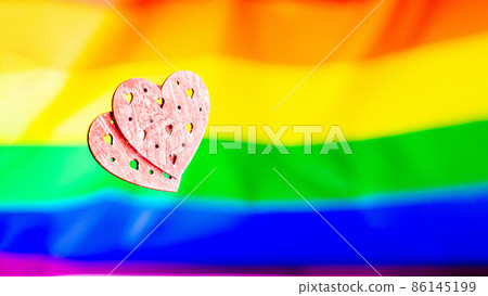 Lgbt rainbow homosexual lesbian concept. Two hearts lgbtq, gay, transgender love symbol. Pride day, Valentine day, freedom. 86145199