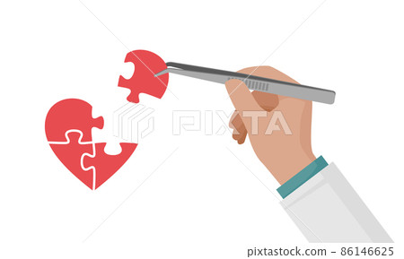 A man makes a heart puzzle with tweezers. A man makes a heart puzzle with tweezers. 86146625