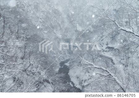 Naruko Gorge in a snowstorm, Osaki City, Miyagi Prefecture 86146705